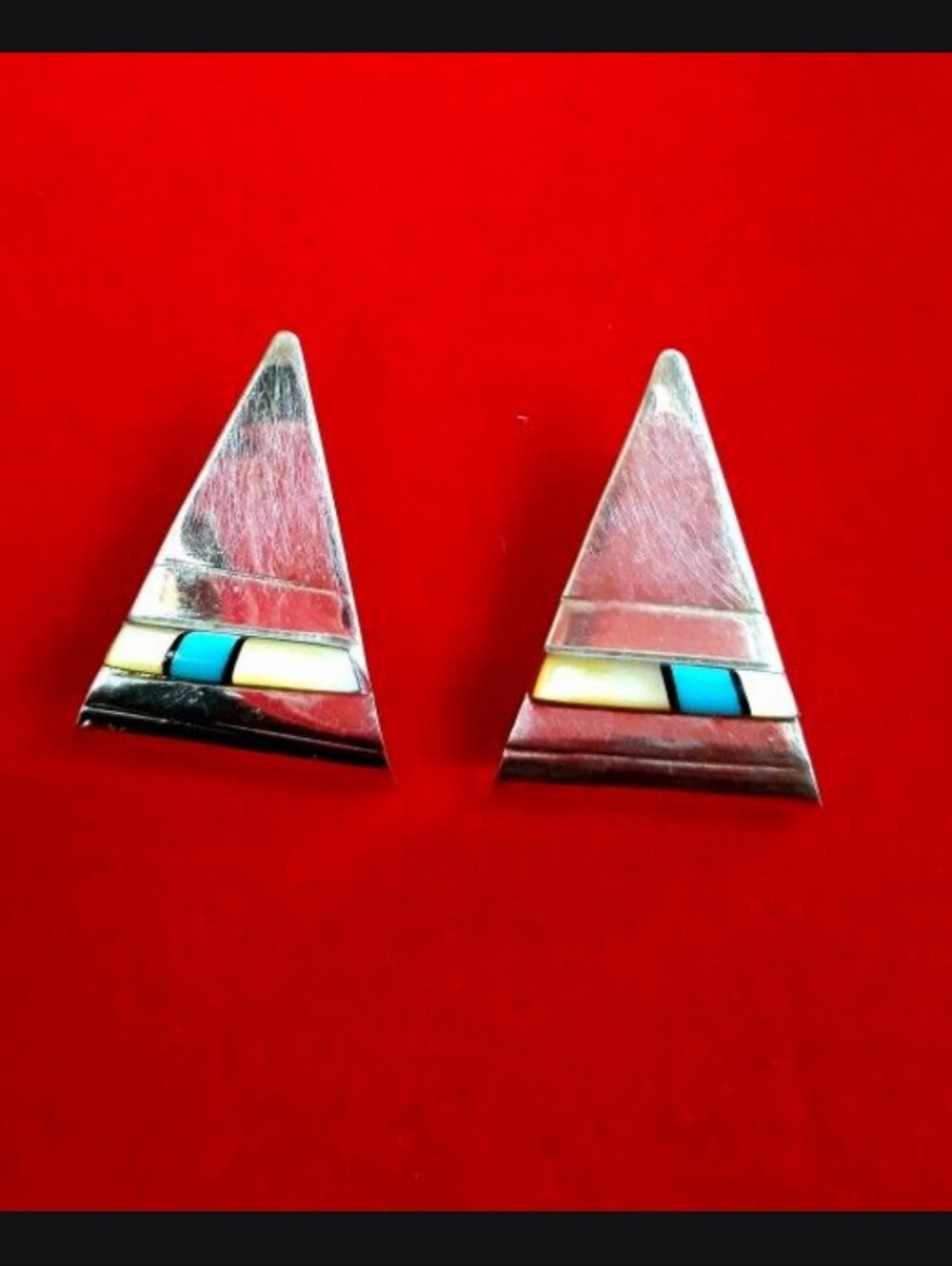 Native Teme /Zuni Sterling Silver Pyramid earrings.